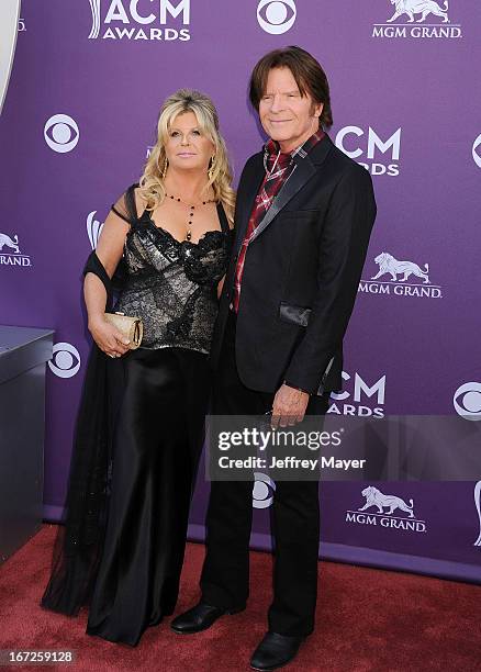 Musician/singer John Fogerty and wife Julie Lebiedzinsk arrive at the 48th Annual Academy of Country Music Awards at the MGM Grand Garden Arena on...