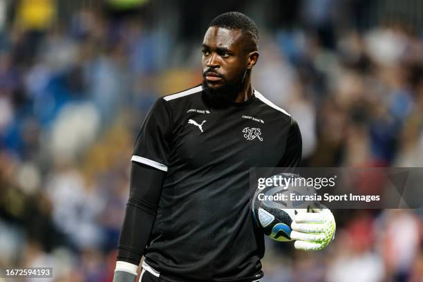 Goalkeeper Yvon Mvogo of Switzerland warming up during the UEFA EURO 2024 European qualifier match between Kosovo and Switzerland at Fadil Vokrri...