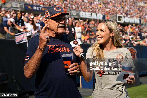 Former Chicago Bear Dick Butkus is seen on the sideline during the game between the Chicago Bears and the Green Bay Packers at Soldier Field on...