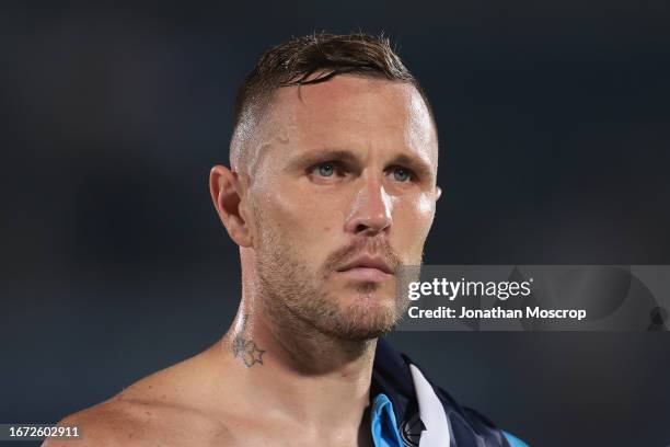 Jasmin Kurtic of Slovenia looks on following the final whistle of the UEFA EURO 2024 European qualifier match between San Marino and Slovenia at San...