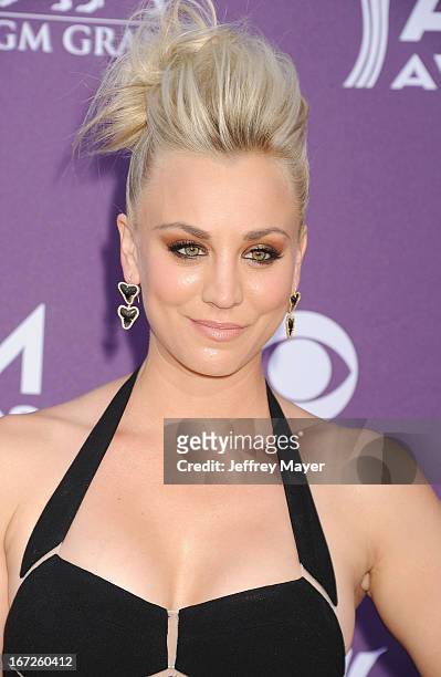 Actress Kaley Cuoco arrives at the 48th Annual Academy of Country Music Awards at the MGM Grand Garden Arena on April 7, 2013 in Las Vegas, Nevada.