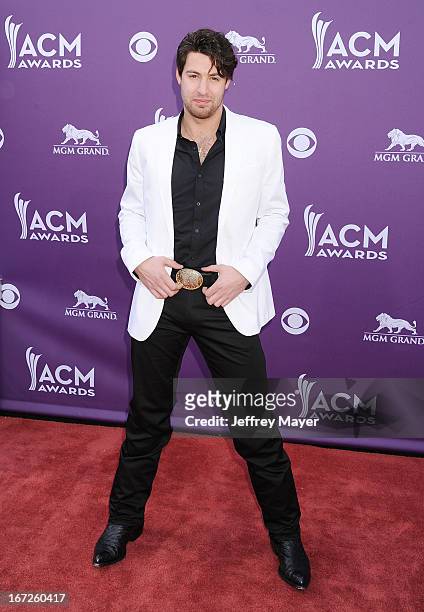 Austin Webb arrives at the 48th Annual Academy of Country Music Awards at the MGM Grand Garden Arena on April 7, 2013 in Las Vegas, Nevada.