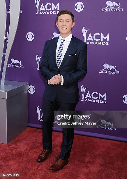 Scotty McCreery arrives at the 48th Annual Academy of Country Music Awards at the MGM Grand Garden Arena on April 7, 2013 in Las Vegas, Nevada.