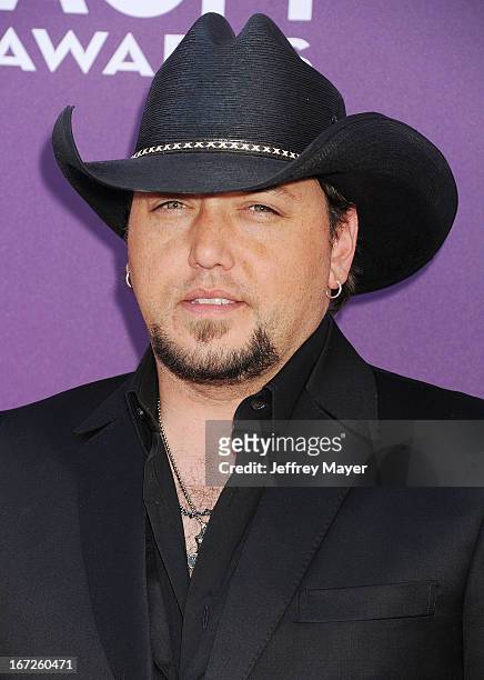 Singer Jason Aldean arrives at the 48th Annual Academy of Country Music Awards at the MGM Grand Garden Arena on April 7, 2013 in Las Vegas, Nevada.