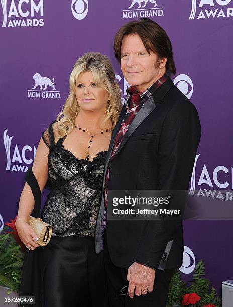 Musician/singer John Fogerty and wife Julie Lebiedzinsk arrive at the 48th Annual Academy of Country Music Awards at the MGM Grand Garden Arena on...