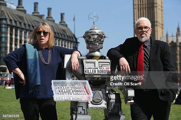 Jody Williams , a Nobel Peace Laureate, and Professor Noel Sharkey, the Chair of the International Committee for Robot Arms Control, pose with a...