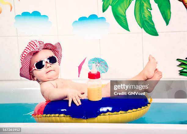 dreaming of vacation - baby in sunglass stockfoto's en -beelden