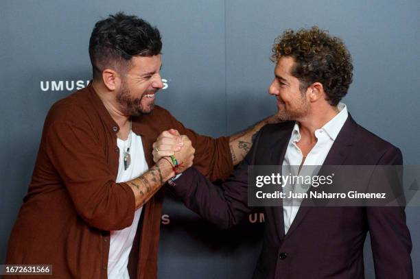 Pablo Lopez and David Bisbal attend UMUSIC Hotel Madrid inauguration on September 10, 2023 in Madrid, Spain.