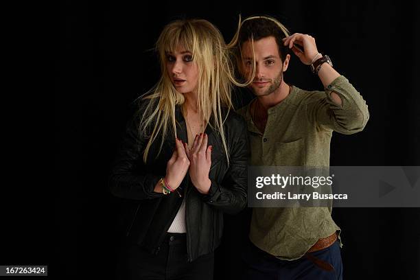 Imogen Poots and Penn Badgley, actors in the film "Greetings From Tim Buckley" poses at the Tribeca Film Festival 2013 portrait studio on April 23,...