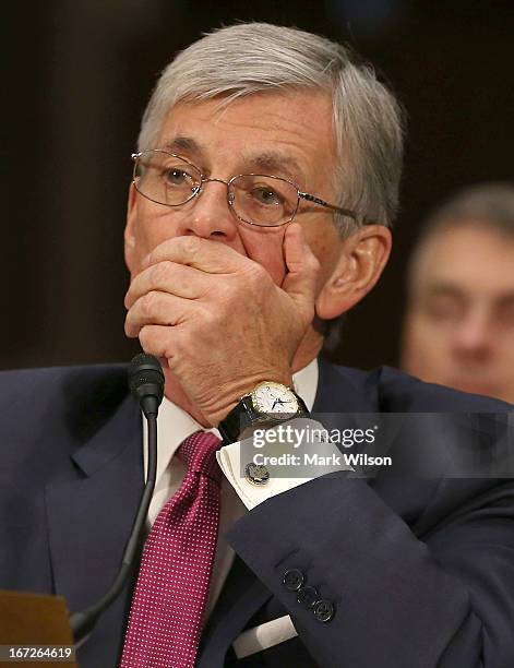 Secretary of the Army John McHugh listens to question during a Senate Armed Services Committee hearing, on April 23, 2013 in Washington, DC. The...