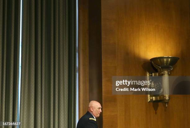 Chief of Staff of the U.S. Army Gen. Raymond Odierno arrives at a Senate Armed Services Committee hearing, on April 23, 2013 in Washington, DC. The...