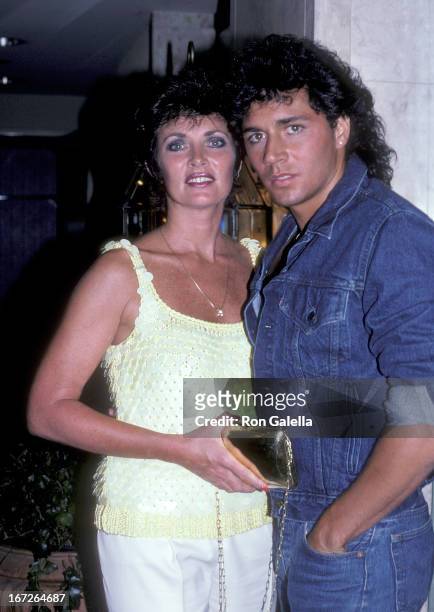 Actress Beverly Sassoon and actor Billy Hufsey attend the Celebrity Focus Magazine Launch Party on August 7, 1986 at the Bel Age Hotel in West...