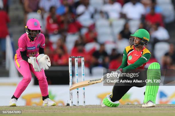 Shemaine Campbelle of Guyana Amazon Warriors bats during the Massy Women's Caribbean Premier League T20 Final between Barbados Royals and Guyana...