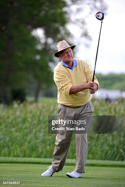 Larry Ziegler hits a drive on the second hole during the final round of the Demaret Division at the Liberty Mutual Insurance Legends of Golf at The...