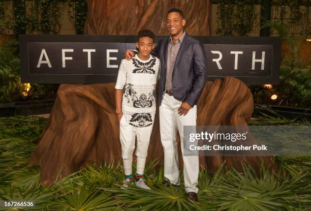 Actors Jaden Smith and Will Smith attend the "After Earth" photo call at The 5th Annual Summer Of Sony at the Ritz Carlton Hotel on April 23, 2013 in...