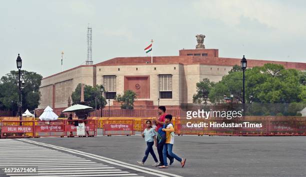 The new Parliament building on the eve of a special session on September 17, 2023 in New Delhi, India. The five-day long special session of...