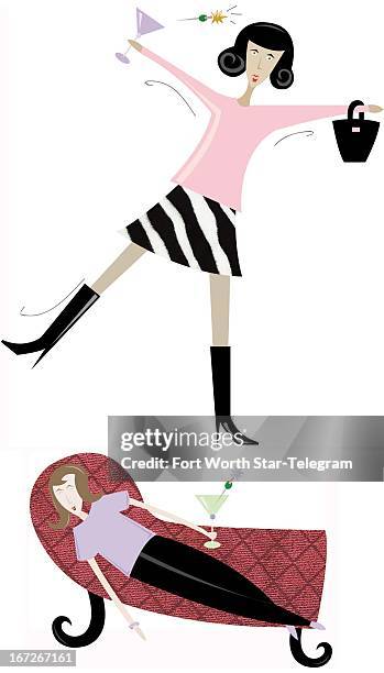 Col x 13.5 in / 196x343 mm / 667x1166 pixels Heather Witherspoon color illustration of partying girls - one is tipping over and holding a martini...