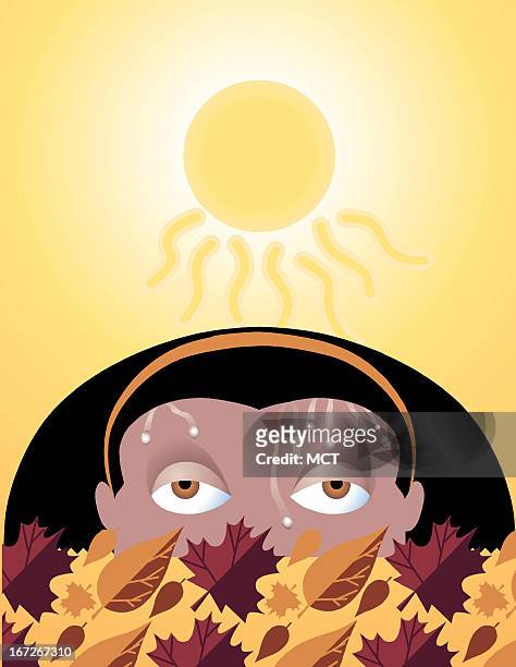 Col x 10 in / 196x254 mm / 667x864 pixels Lee Hulteng color illustration of person sweating under late-summer heat.