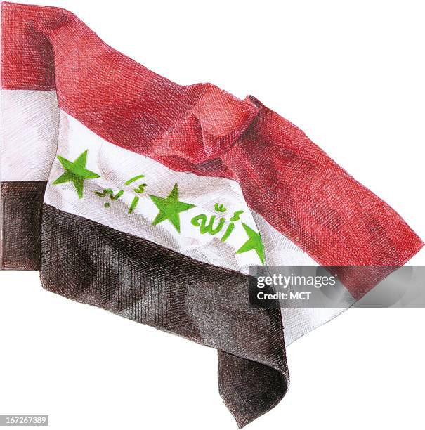 Col x 8 in / 196x203 mm / 667x691 pixels Lee Hulteng color illustration of the flag of Iraq.