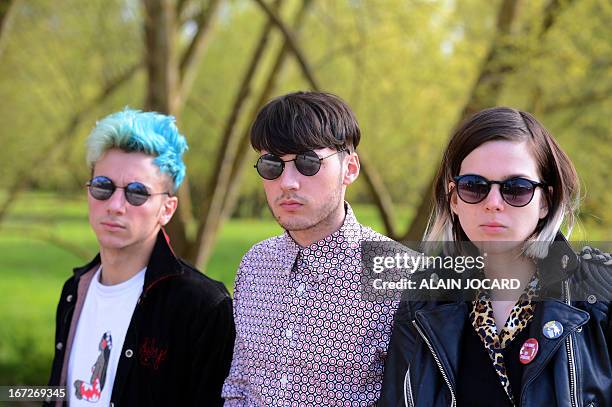 Members of French pop band "La Femme" pose during the 37th edition of 'Le Printemps de Bourges' rock and pop festival in the French central city of...