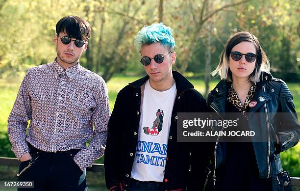 Members of French pop band "La Femme" pose during the 37th edition of 'Le Printemps de Bourges' rock and pop festival in the French central city of...