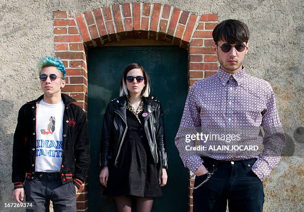 Members of French pop band "La Femme" pose during the 37th edition of 'Le Printemps de Bourges' rock and pop festival in the French central city of...