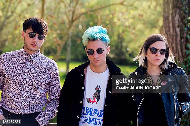 Members of French pop band "La Femme" pose during the 37th edition of 'Le Printemps de Bourges' rock and pop festival in the French central city of...