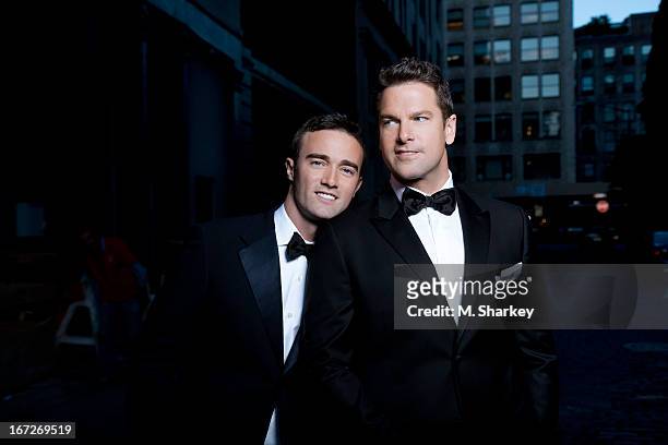 Daytime anchor, Thomas Roberts and husband an HIV community liaison for pharmaceutical company Merck, Patrick Abner are photographed for Out Magazine...