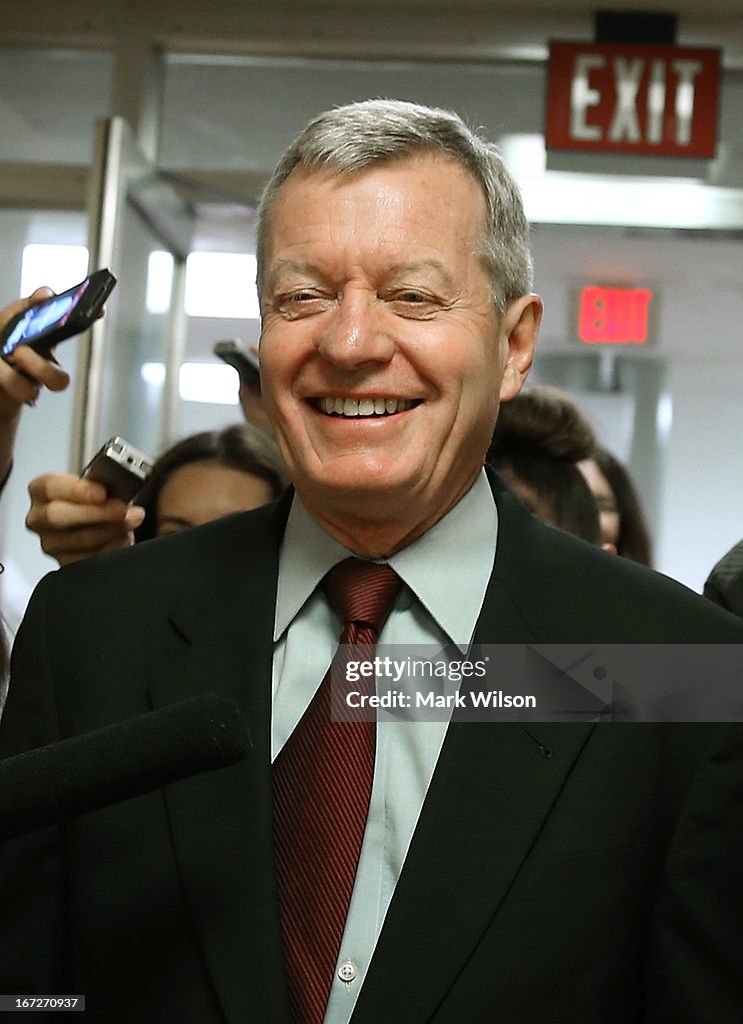 Baucus Sen. Max Baucus is trailed by reporters April 23, 2013 on Capitol ...