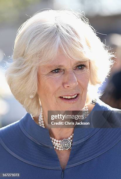 Camilla, Duchess of Cornwall drinks a cup of tea in Clarence House garden as she hosts a tea party to celebrate the 5th Anniversary of the charity...