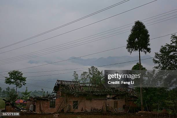 General view of a collapsed building after a strong earthquake hit Southwest China's Sichuan Province on April 23, 2013 in Longmen township of Lushan...