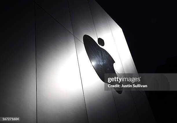 The Apple logo is displayed on the exterior of an Apple Store on April 23, 2013 in San Francisco, California. Analysts believe that Apple Inc. Will...