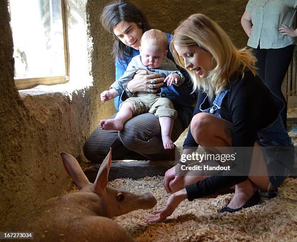 In this handout provided by ZSL London Zoo, A heavily pregnant Peaches Geldof, her husband Thomas Cohen and their son Astala meet the Zoo's aardvarks...