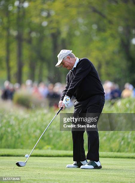 Jack Nicklaus hits a drive on the second hole during the final round of the Demaret Division at the Liberty Mutual Insurance Legends of Golf at The...