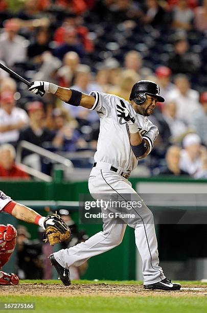 Dewayne Wise of the Chicago White Sox bats against the Washington Nationals at Nationals Park on April 11, 2013 in Washington, DC.