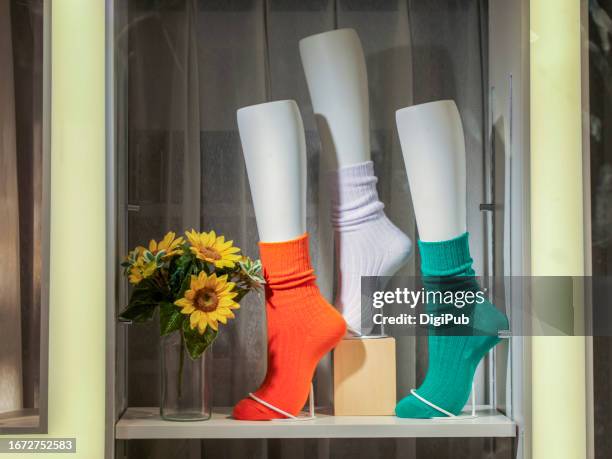 socks in italian flag color scheme - shop window mockup stock pictures, royalty-free photos & images