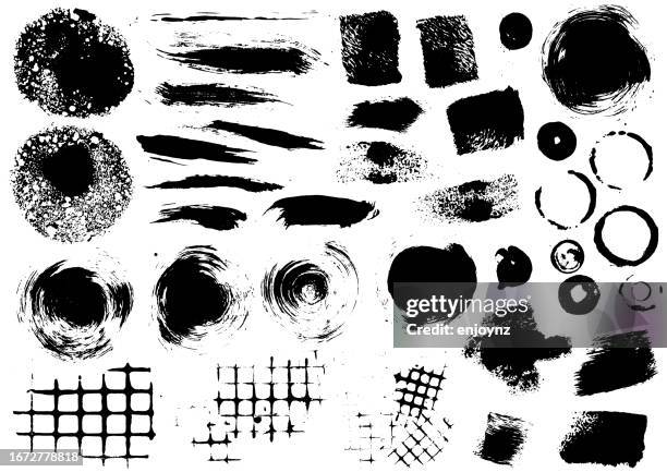 black grunge sponge textures and messy paint marks - metal grate texture stock illustrations