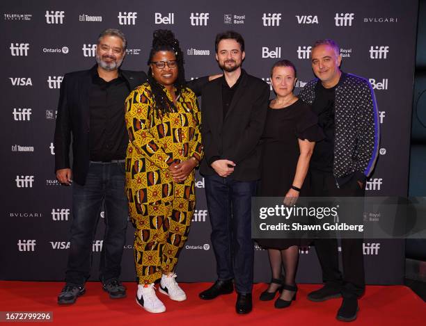 Majed Z. Samman, Nataleah Hunter-Young, Abu Bakr Shawky, Rula Nasser and Mohamed Hefzy attend the "Hajjan" premiere during the 2023 Toronto...