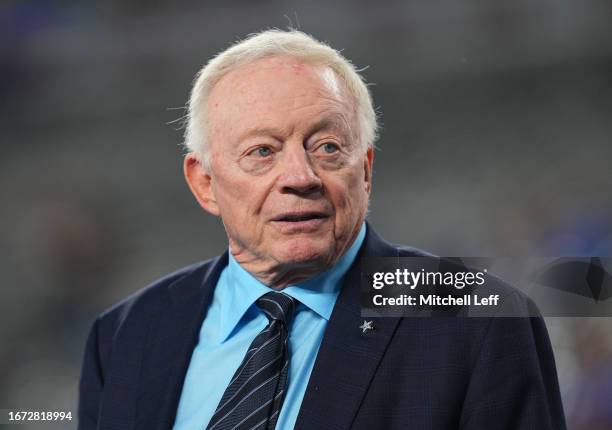 Dallas Cowboys owner Jerry Jones is seen prior to a game against the New York Giants at MetLife Stadium on September 10, 2023 in East Rutherford, New...