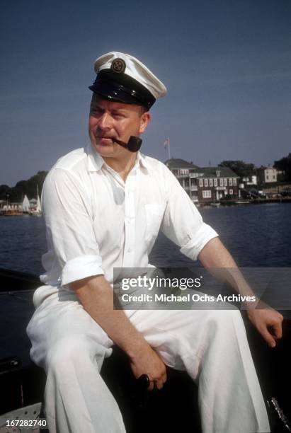 Madison Avenue advertising executive relaxes on his boat circa 1950 in New York City, New York.