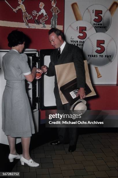 Madison Avenue advertising executive makes a client visit circa 1950 in New York City, New York.