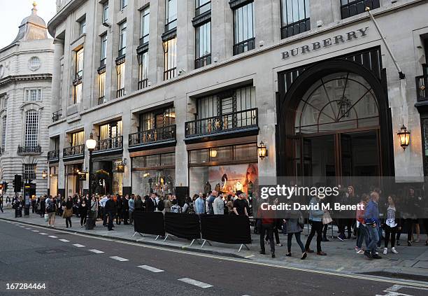 View of the line outside Burberry Live at 121 Regent Street at Burberry on April 23, 2013 in London, England.