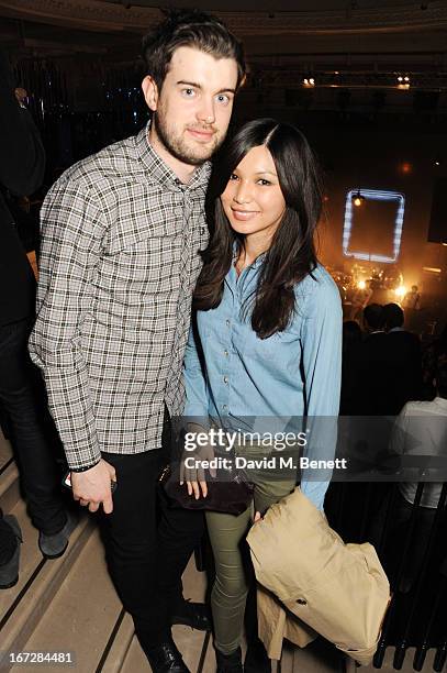 Jack Whitehall and Gemma Chan attend Burberry Live at 121 Regent Street at Burberry on April 23, 2013 in London, England.