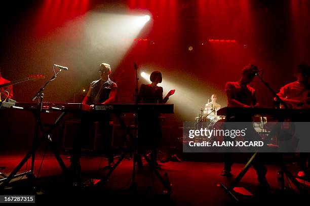 French pop band "La Femme" performs during the 37th edition of 'Le Printemps de Bourges' rock and pop festival in the French city of Bourges on April...