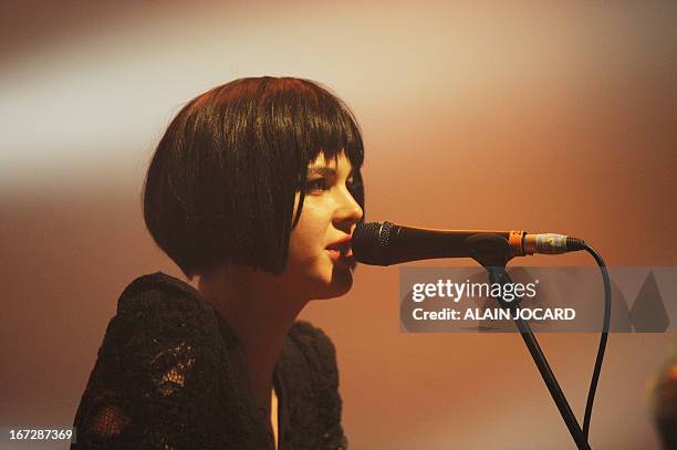 French pop band "La Femme" performs during the 37th edition of 'Le Printemps de Bourges' rock and pop festival in the French city of Bourges on April...