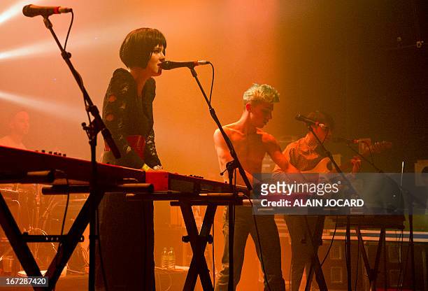 French pop band "La Femme" performs during the 37th edition of 'Le Printemps de Bourges' rock and pop festival in the French city of Bourges on April...