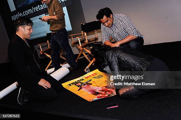 Director Danny Mulheron and actress Kate Elliott attend Meet the Filmmaker: "Fresh Meat" during the 2013 Tribeca Film Festival at the Apple Store...