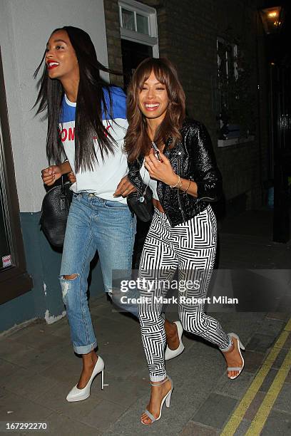 Jourdan Dunn and Jade Ewen at the Crazy Bear club on April 23, 2013 in London, England.