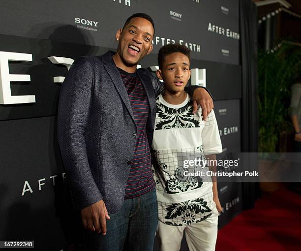 Actors Will Smith and Jaden Smith attend the "After Earth" party at The 5th Annual Summer Of Sony at the Ritz Carlton Hotel on April 23, 2013 in...