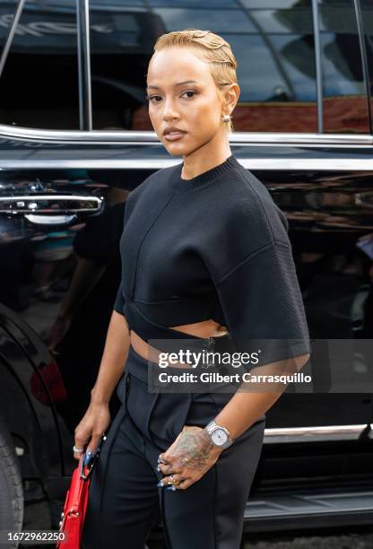 Karrueche Tran is seen arriving at the 3.1 Phillip Lim fashion show during New York Fashion Week on September 10, 2023 in New York City.